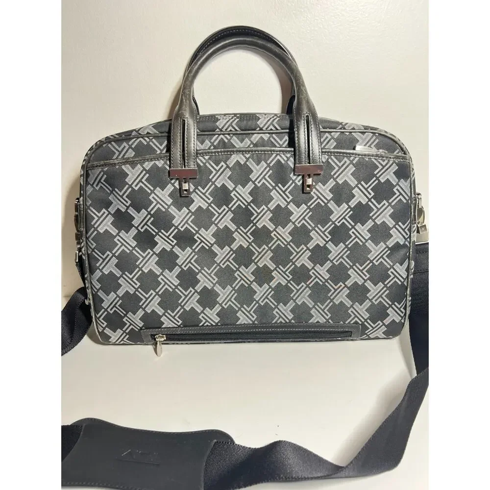 Tumi Black/Gray Monogram Laptop Computer Travel Commute Bag Messenger Strap